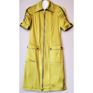 Euc Joseph Ribkoff Chartreuse Full Zip Utility Lime Green Neon Dress